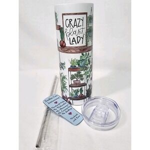 Crazy Plant‎ Lady Print Shelves Flowers Pots 20oz Stainless Steel Skinny Tumbler